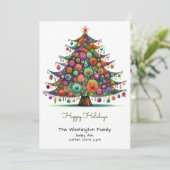 Whimsical Fun Kerstboom Illustratie Happy Feestdagenkaart (Staand voorkant)