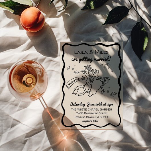 Whimsical fun Rocket wedding invitation Save The Date
