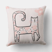 Whimsical Fun Roze Bloemenkleed Kat Denk Roze Kussen (Achterkant)