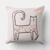 Whimsical Fun Roze Bloemenkleed Kat Denk Roze Kussen (Voorkant)