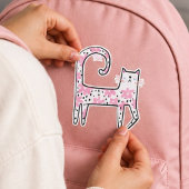 Whimsical Fun Roze Bloemenkleed Kat Think Pink Sticker