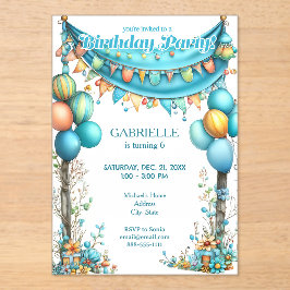 Whimsical Fun Teal Birthday  Acryl Uitnodigingen