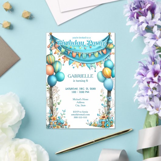 Whimsical Fun Teal Birthday Acryl Uitnodigingen (Insitu (Huwelijk))