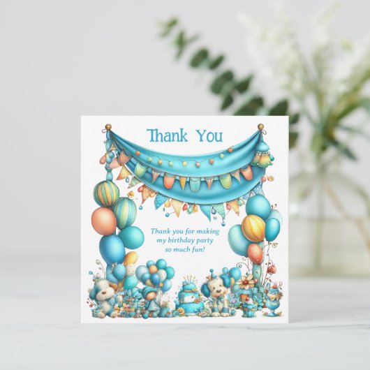 Whimsical Fun Teal Birthday Bedankkaart (Staand voorkant)