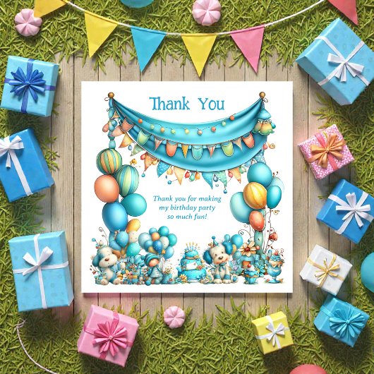 Whimsical Fun Teal Birthday  Bedankkaart