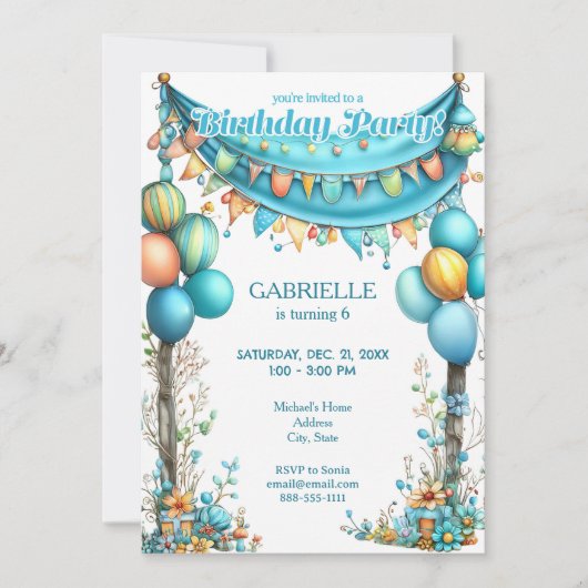Whimsical Fun Teal Birthday  Kaart (Voorkant)