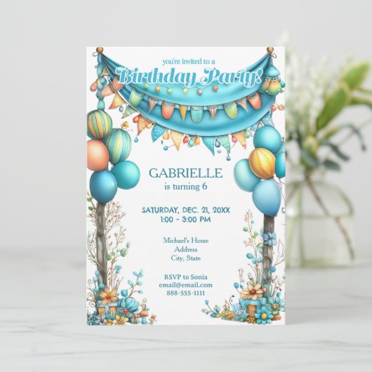 Whimsical Fun Teal Birthday  Kaart (Staand voorkant)
