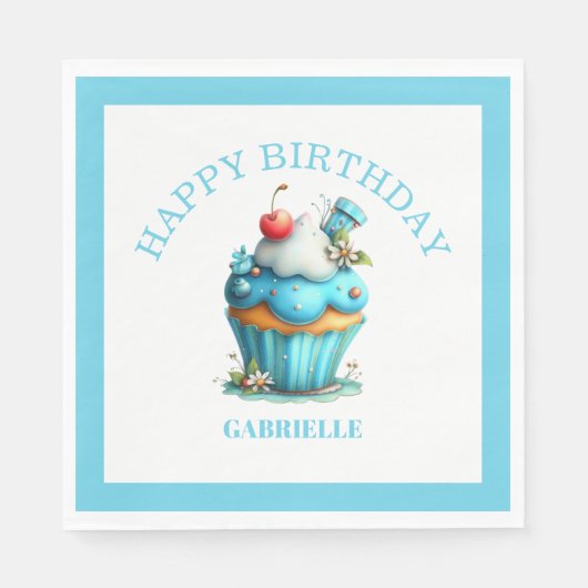 Whimsical Fun Teal Birthday  Servet (Voorkant)