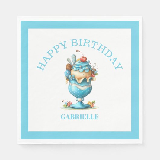 Whimsical Fun Teal Birthday  Servet (Voorkant)