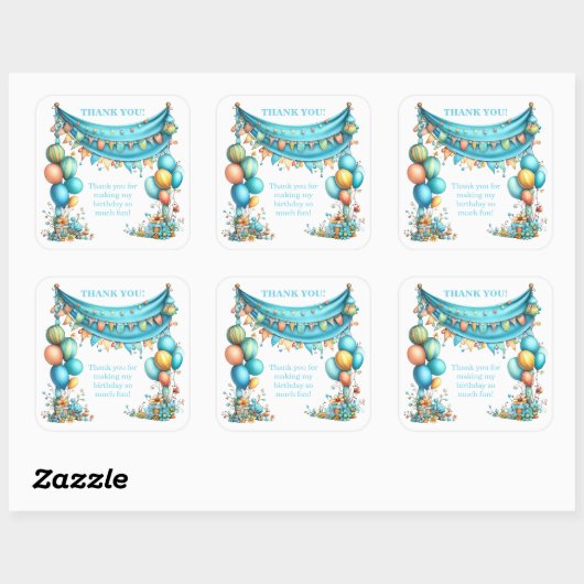 Whimsical Fun Teal Birthday  Vierkante Sticker (Vel)