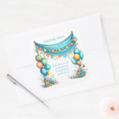Whimsical Fun Teal Birthday  Vierkante Sticker (Envelop)