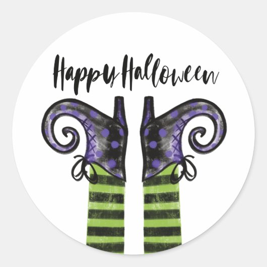 Whimsical Fun Wicked Witch Happy Halloween Ronde Sticker (Voorkant)