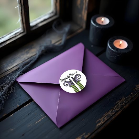 Whimsical Fun Wicked Witch Happy Halloween Ronde Sticker