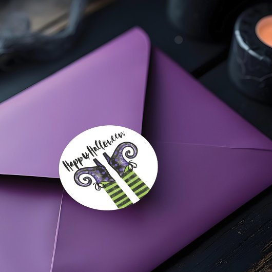 Whimsical Fun Wicked Witch Happy Halloween Ronde Sticker