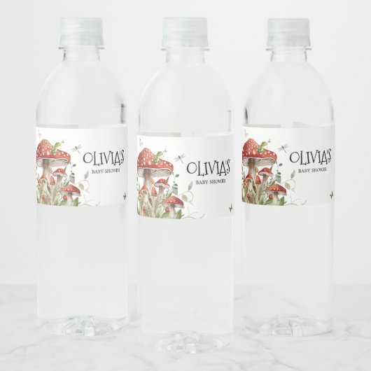 Whimsical Fungi Mushroom Herfst Baby shower Waterfles Etiket (Flessen)