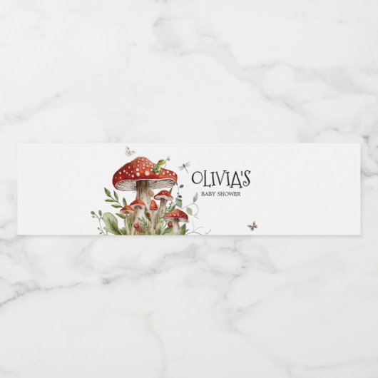 Whimsical Fungi Mushroom Herfst Baby shower Waterfles Etiket (Enkel label)