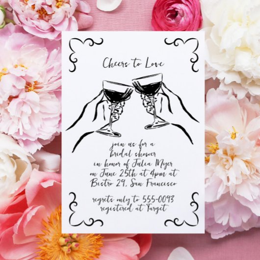 Whimsical Funky Cheers to Love Wine Vrijgezellenfe Kaart