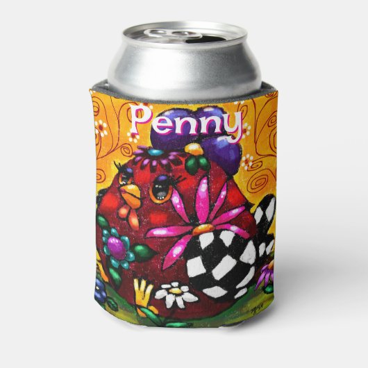 Whimsical Funky Chunky Floral Chicken Gepersonalis Blikjeskoeler (Blikje Achterkant)