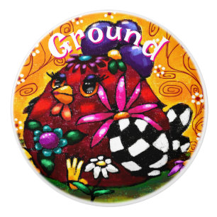 Whimsical Funky Chunky Floral Chicken Gepersonalis Keramische Knop
