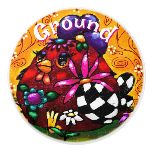 Whimsical Funky Chunky Floral Chicken Gepersonalis Keramische Knop (Voorkant)