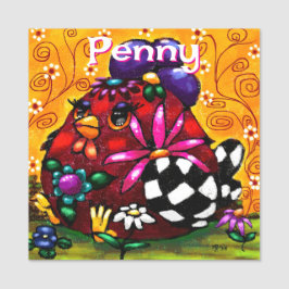 Whimsical Funky Chunky Floral Chicken Gepersonalis Naamplaatje