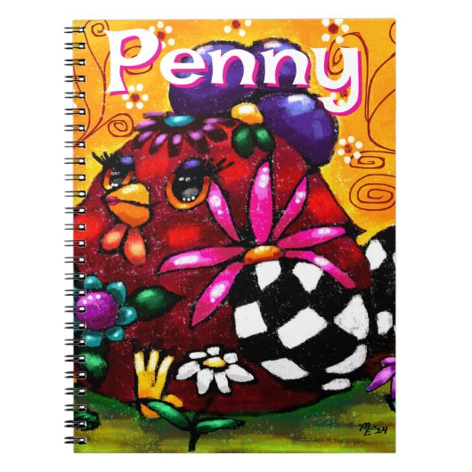 Whimsical Funky Chunky Floral Chicken Gepersonalis Notitieboek (Voorkant)