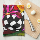 Whimsical Funky Chunky Floral Chicken Gepersonalis Theedoek (Quarter Fold)