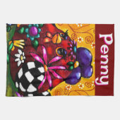 Whimsical Funky Chunky Floral Chicken Gepersonalis Theedoek (Horizontaal)