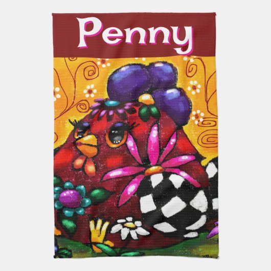 Whimsical Funky Chunky Floral Chicken Gepersonalis Theedoek (Verticaal)
