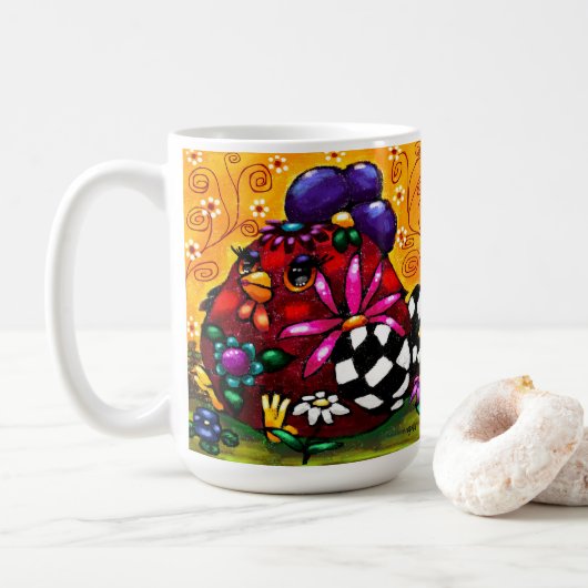 Whimsical Funky Chunky Floral Chicken Kleurrijk Koffiemok (Met donut)