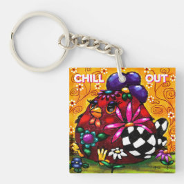 Whimsical Funky Chunky Floral Chicken Kleurrijk Sleutelhanger