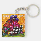 Whimsical Funky Chunky Floral Chicken Kleurrijk Sleutelhanger (Achterkant)