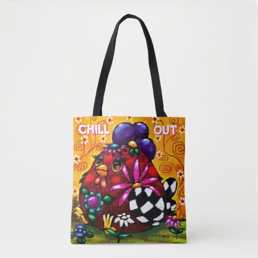 Whimsical Funky Chunky Floral Chicken Kleurrijk Tote Bag (Voorkant)