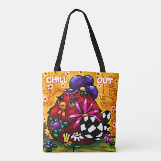 Whimsical Funky Chunky Floral Chicken Kleurrijk Tote Bag (Achterkant)