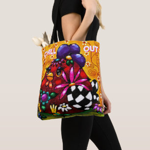 Whimsical Funky Chunky Floral Chicken Kleurrijk Tote Bag