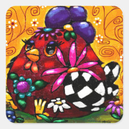 Whimsical Funky Chunky Floral Chicken Kleurrijk Vierkante Sticker