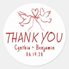 Whimsical Funky Cute Hand Drawn Wedding Thank You Ronde Sticker