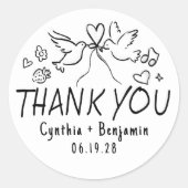 Whimsical Funky Cute Hand Drawn Wedding Thank You Ronde Sticker (Voorkant)