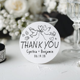 Whimsical Funky Cute Hand Drawn Wedding Thank You Ronde Sticker