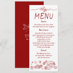 Whimsical Funky Decor Handgeschreven Rode Huwelijk Menu