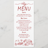 Whimsical Funky Decor Handwritten Red Wedding Menu (Voorkant)