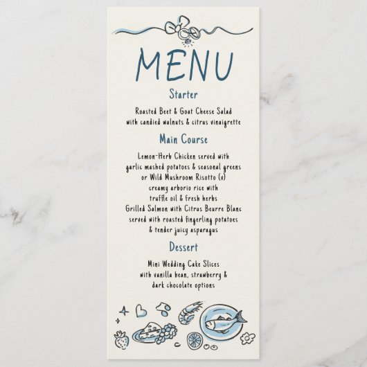 Whimsical Funky Decor Handwritten Wedding Menu (Voorkant)
