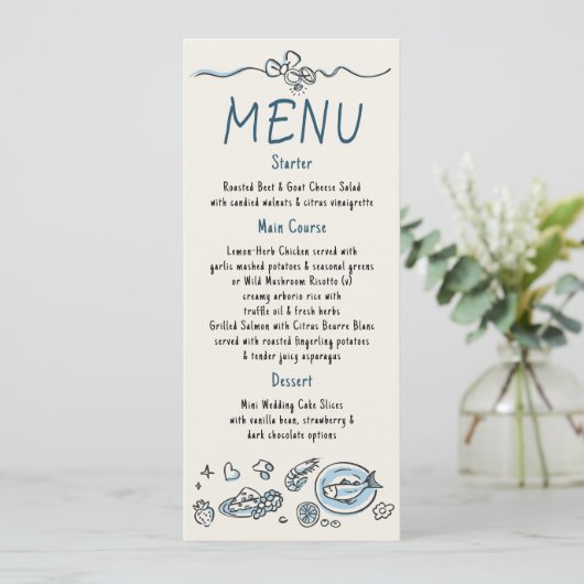 Whimsical Funky Decor Handwritten Wedding Menu (Staand voorkant)