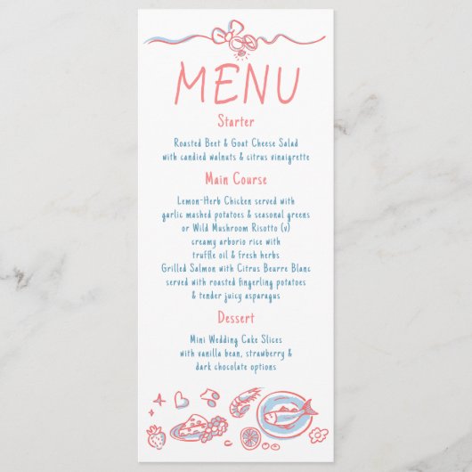 Whimsical Funky Decor Handwritten Wedding Menu (Voorkant)