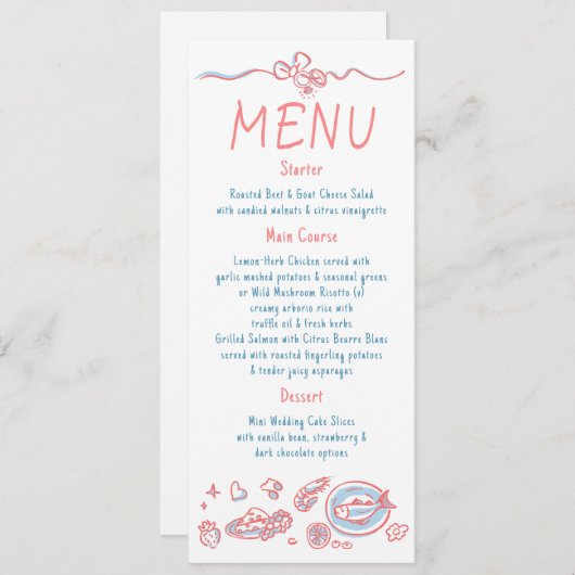 Whimsical Funky Decor Handwritten Wedding Menu (Voorkant / Achterkant)
