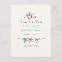 Whimsical Funky Hand Drawn Bows Save The Date Aankondigingskaart