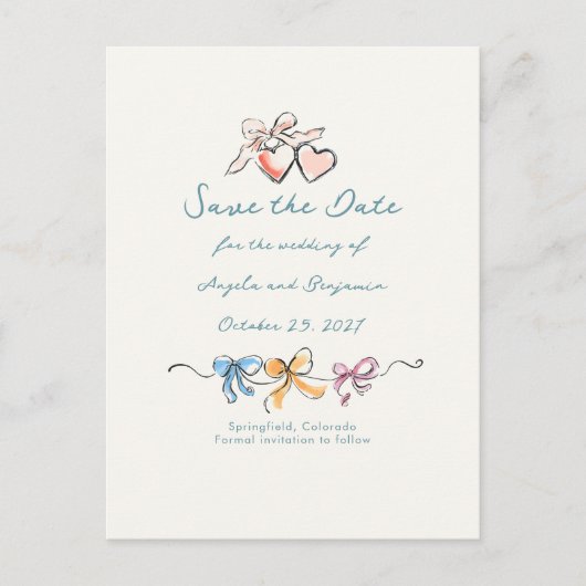 Whimsical Funky Hand Drawn Bows Save The Date Aankondigingskaart (Voorkant)