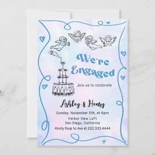 Whimsical Funky Hand Drawn Engagement Party Kaart (Voorkant)