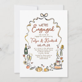 Whimsical Funky Hand Drawn Fall Engagement Party Kaart