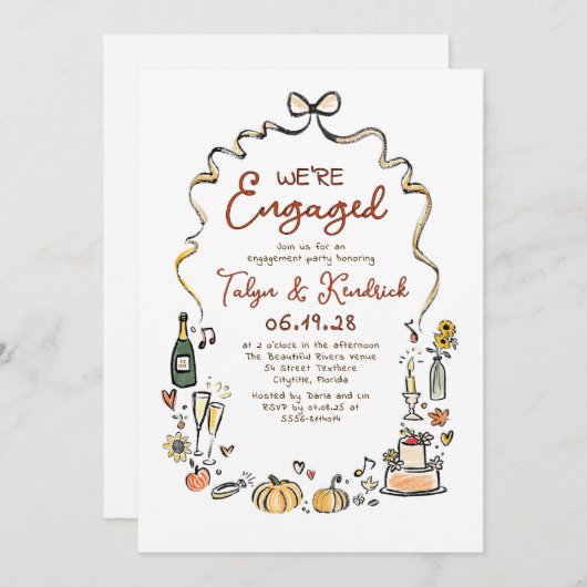 Whimsical Funky Hand Drawn Fall Engagement Party Kaart (Voorkant / Achterkant)